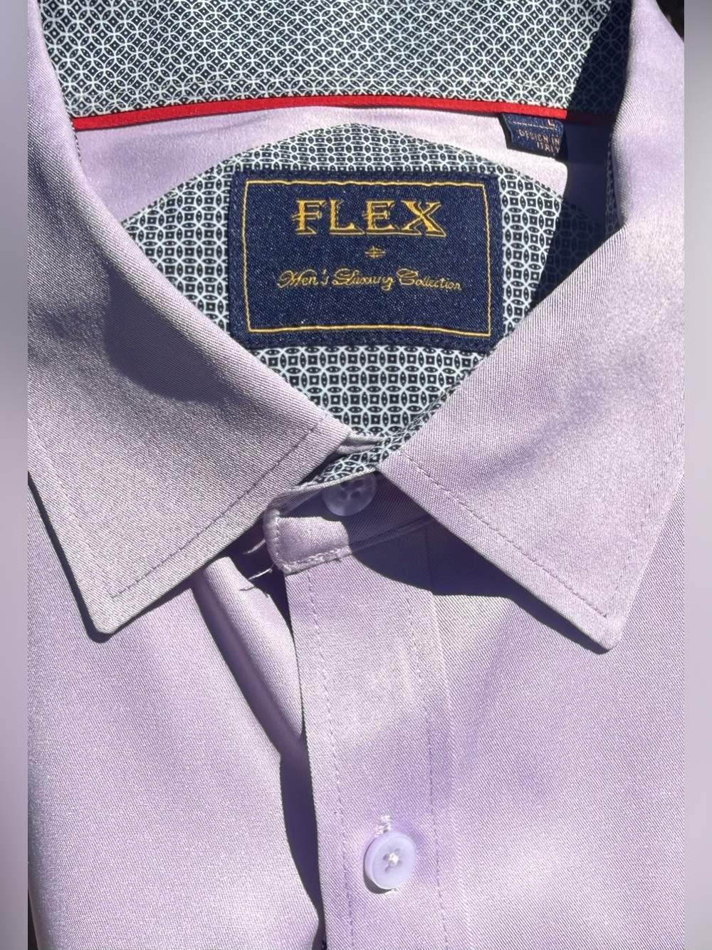 Flex Men’s Lavender Button Down Shirt Large Short Sleeve Design in Italy